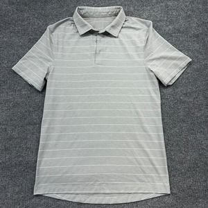 Lululemon Shirt Mens S Gray Striped Evolution Polo Golf Silverescent M3BHWS Logo